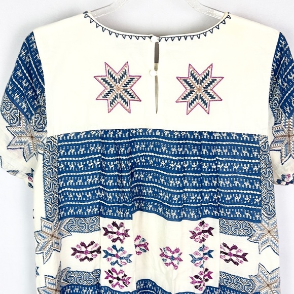 LITTLE WHITE LIES |🧵💗 Cornflower Blue Pink Boho Embroidered Stitch Shift Dress - Picture 15 of 16